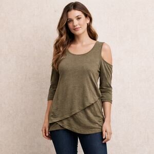 Neiman Marcus Olive Green Cut-Out Sleeve Sweater Size M
